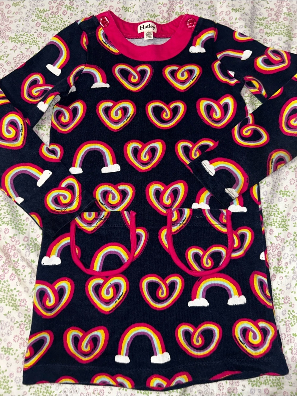 Hatley Navy Rainbow & Heart Print Long Sleeve Dress